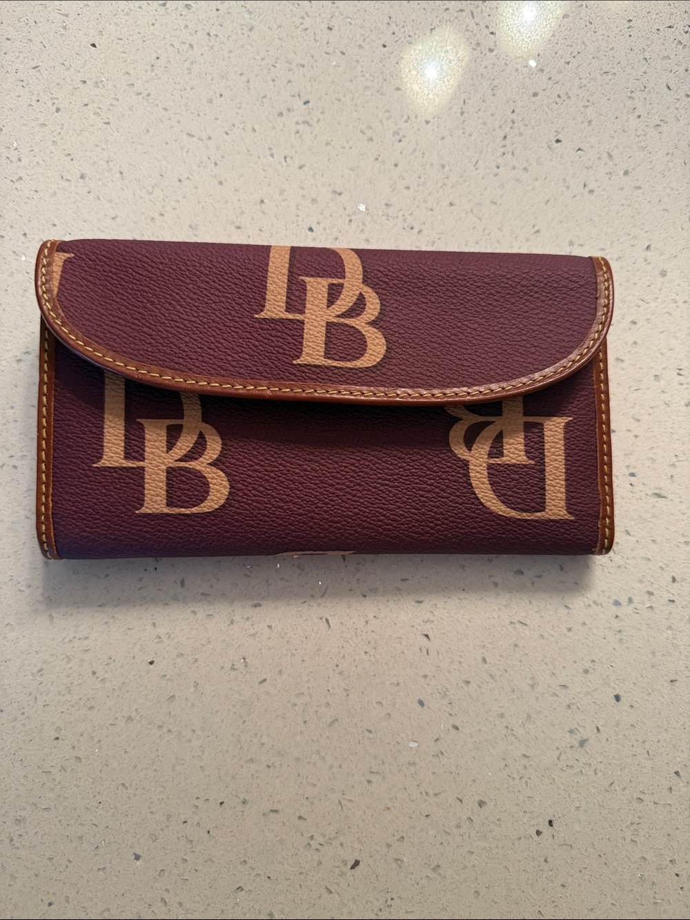 Dooney & Bourke Burgundy Monogram Continental Wallet with Tan Accents